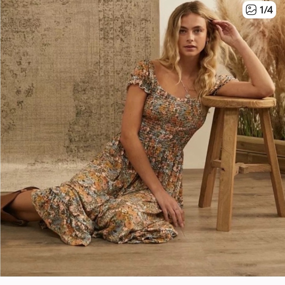 Urban Outfitters Tessie Smocked Orange floral Dress